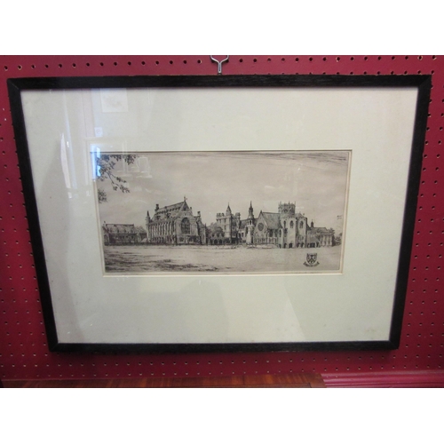 4060 - A Wilfred Crawford Appleby pencil signed etching of Clifton College, framed and glazed, 18cm x 36cm ... 