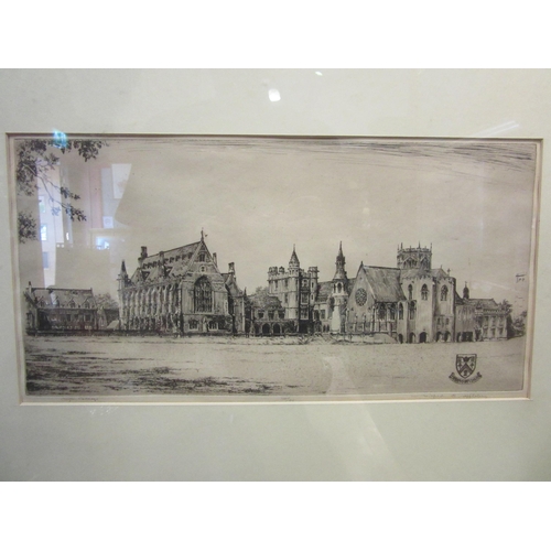 4060 - A Wilfred Crawford Appleby pencil signed etching of Clifton College, framed and glazed, 18cm x 36cm ... 