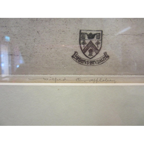 4060 - A Wilfred Crawford Appleby pencil signed etching of Clifton College, framed and glazed, 18cm x 36cm ... 