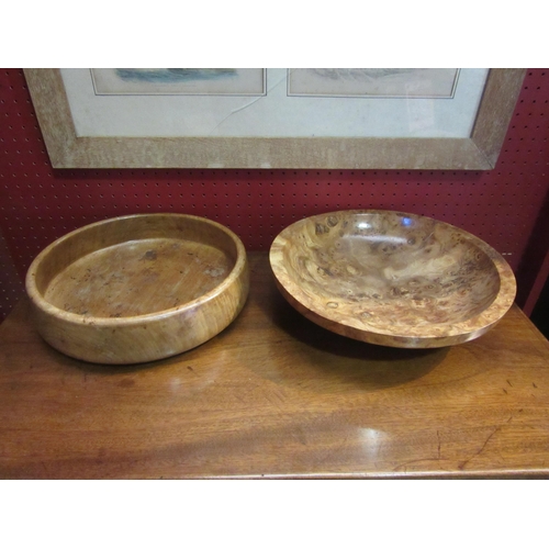 4075 - Two treen bowls, one burr wood, 33cm diameter