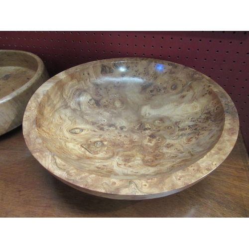 4075 - Two treen bowls, one burr wood, 33cm diameter