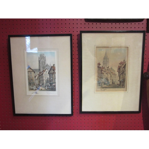 4107 - Two T.E Francis prints of Continental street scenes including Rouen, both 22cm X 16cm image sizes