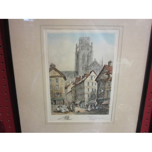 4107 - Two T.E Francis prints of Continental street scenes including Rouen, both 22cm X 16cm image sizes