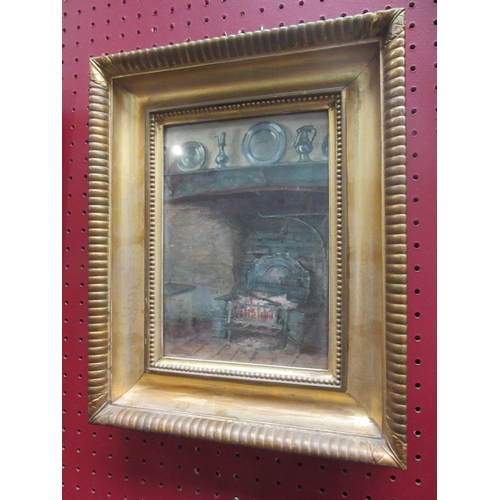 4118 - A Victorian watercolour depicting hearth scene, gilt framed and glazed, 21cm x 15cm image size