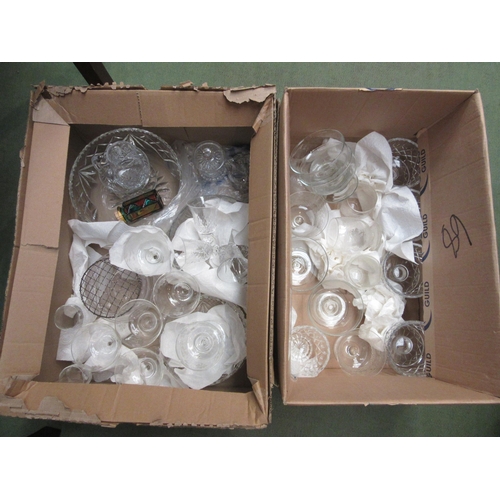 4123 - Two boxes of glassware including art glass bottle, wine stopper, bowls, oil condiment set and vases