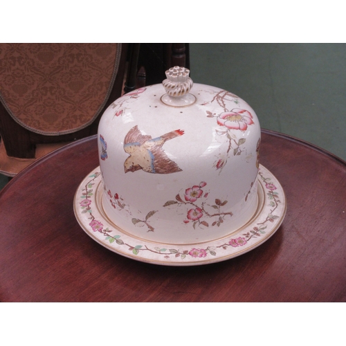 4129 - A Victorian cheese plate and dome depicting birds in flight and flowers, together with two Thanex Ar... 