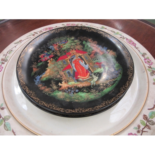 4129 - A Victorian cheese plate and dome depicting birds in flight and flowers, together with two Thanex Ar... 