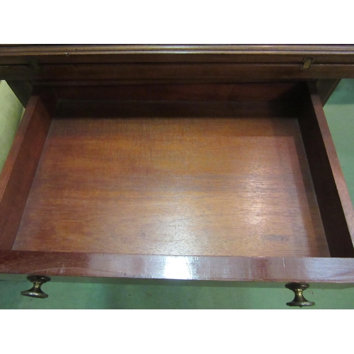 4207 - An Edwardian mahogany and satinwood strung envelope card table, single drawer, raised on square tape... 