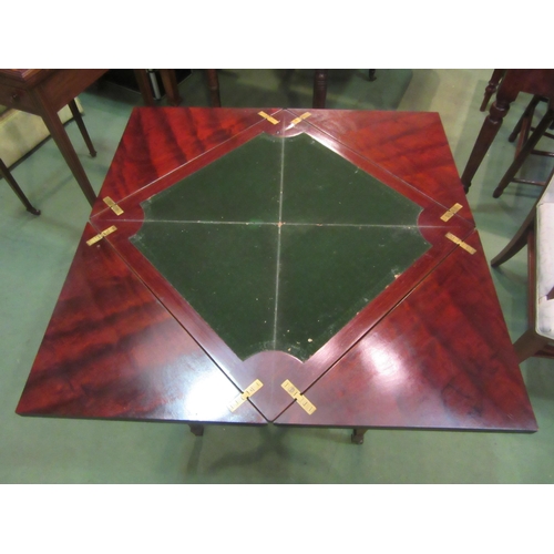 4208 - An Edwardian mahogany and satinwood crossbanded envelope card table, single drawer, raised on square... 