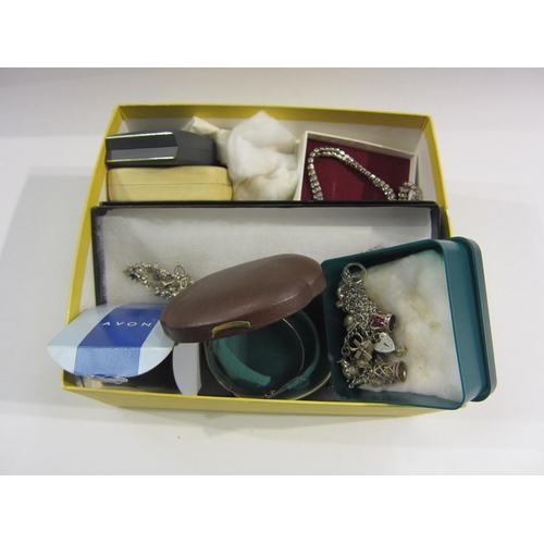 4364 - A box of bijouterie including silver bracelet, charm bracelet etc