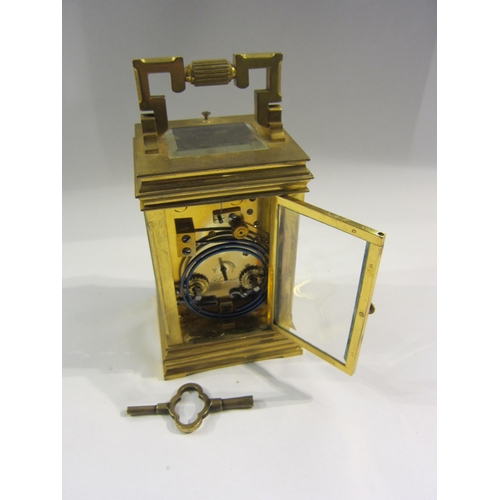 4367 - A brass cased repeating carriage clock, Roman dial, 13.5cm high