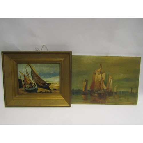 4423 - Five oil paintings, two depicting boat scenes