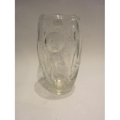 4436 - An Edwardian heavy cut glass vase with ring design, etched Richardson to base, 24cm tall