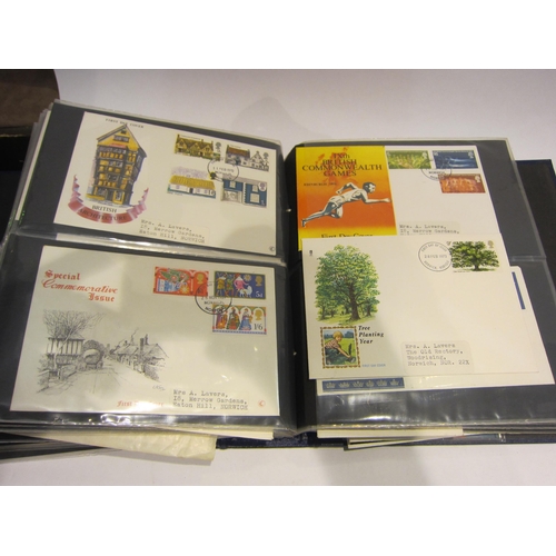 4459 - A box and a tray containing a quantity of stamps and first day covers including five albums and loos... 