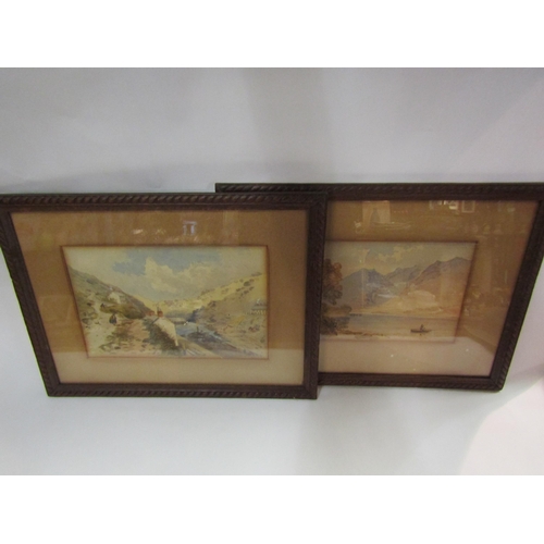 4295 - Two pairs of watercolours depicting rural scenes including cattle and figure fishing on boat, each o... 