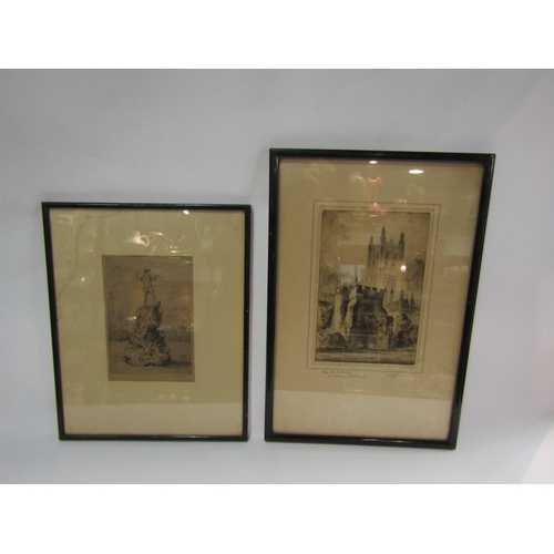 4300 - Three 19th Century pencil signed engravings including two F. Robson examples of Canterbury Cathedral... 