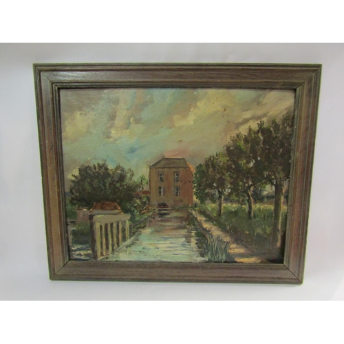 4302 - A mid 20th Century oil on board, French House scene, unsigned.  Image size 37.5cm x 48cm