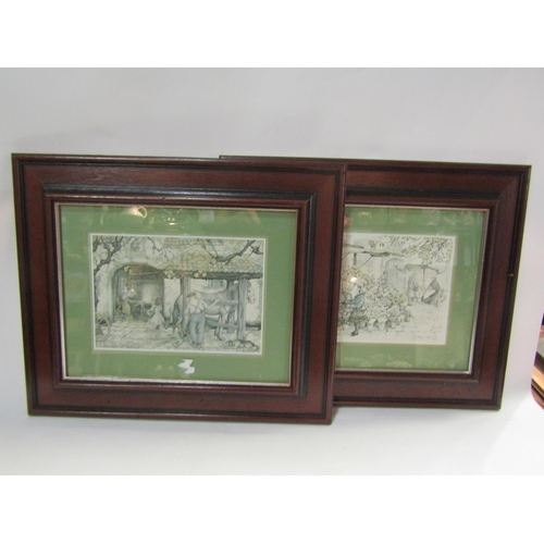 4323 - A pair of prints depicting blacksmiths forge and market stall, framed and glazed, 16cm x 22cm. A pri... 