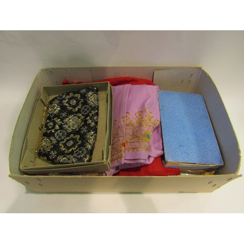 4470 - A box of miscellaneous to include two Indian embroidered dresses, Bing Crosby photograph with facsim... 