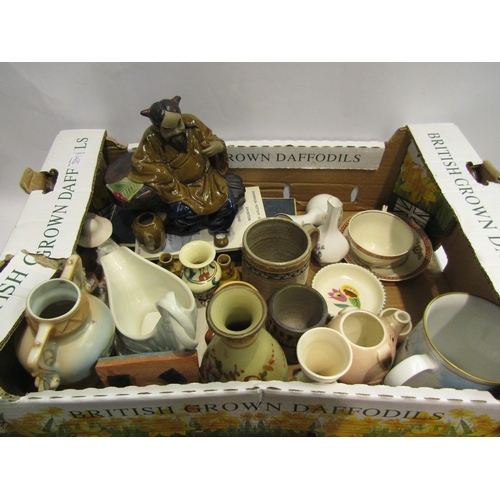 4486 - A box of mixed ceramics including a Wanjiang Chinese Mudman figure, Royal Worcester, Goebel jug and ... 