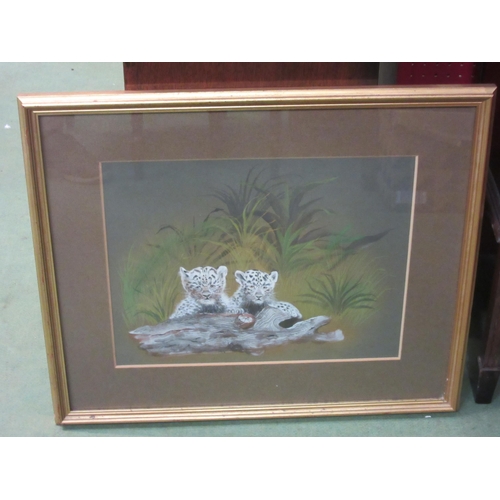 4099 - A South African acrylic of wild cats, signed and dated '77, framed and glazed, 31cm x 40cm image siz... 