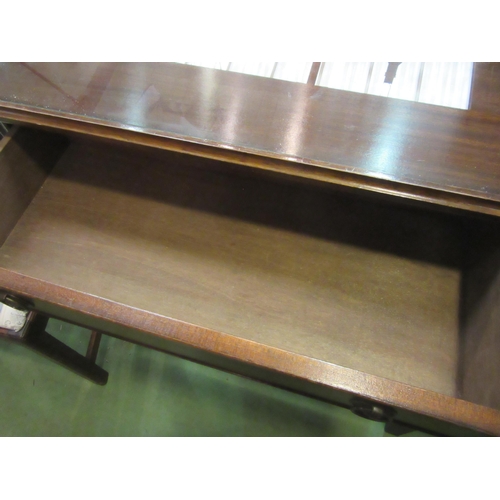 4198 - A reproduction mahogany side table in the Georgian style, single drawer, brass ring handles, reeded ... 