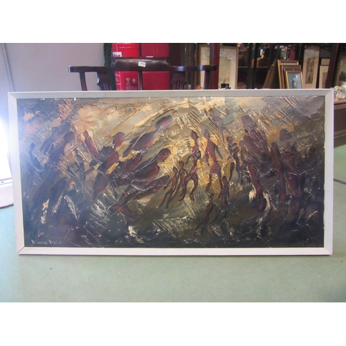 4217 - EDWARD ELLIOTT: A large palette knife oil on board depicting abstract African figural scene, signed ... 