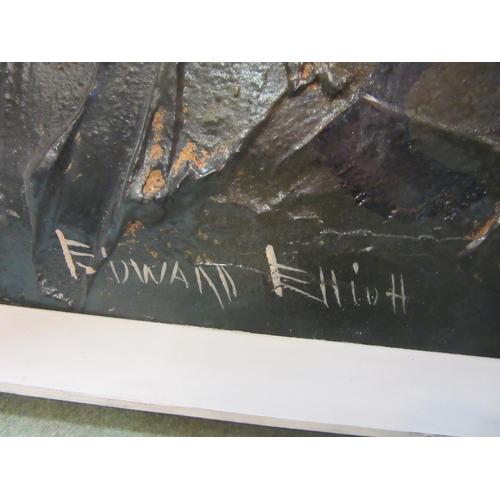 4217 - EDWARD ELLIOTT: A large palette knife oil on board depicting abstract African figural scene, signed ... 