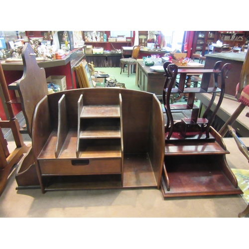 4245 - Two 20th Century wooden desk top stationery stands, together with an Oriental miniature shelf and a ... 