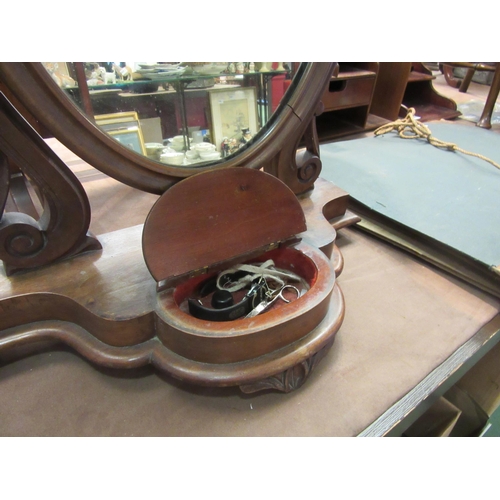 4249 - A Victorian mahogany dressing table mirror, oval with jewellery well to shaped base, 60cm tall total... 