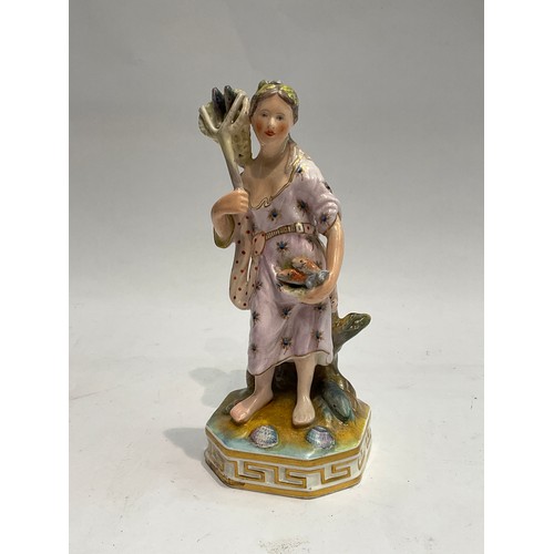 4325 - A Derby porcelain figurine of the element ‘Water’, lady with net of fish, enriched with gilt, Greek ... 