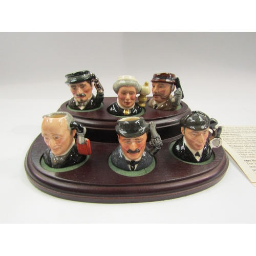 4381 - A Royal Doulton tribute to Sir Arthur Conan Doyles Sherlock Holmes, a set of six miniature character... 