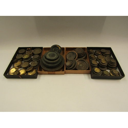 4490 - Two trays of Georgian bronze weights and two trays of small brass weights