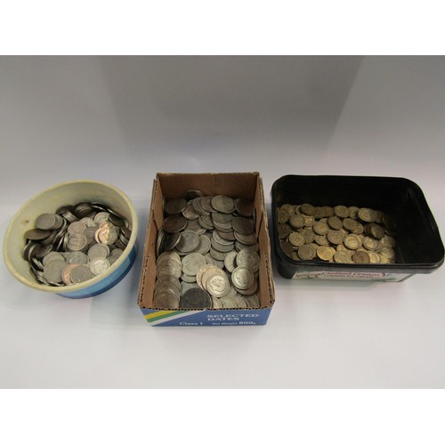 4341 - Three tubs of coinage including three pences, half crowns and shillings