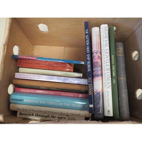 1201 - Two boxes of Norfolk and Suffolk related books including Rambles in Old Norwich and The Sutton Hoo S... 