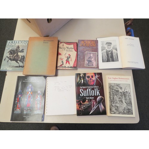 1201 - Two boxes of Norfolk and Suffolk related books including Rambles in Old Norwich and The Sutton Hoo S... 