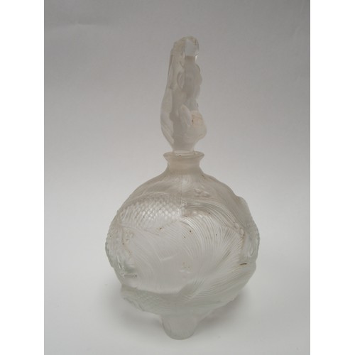 6269 - A moulded Lalique style scent bottle female depicting naked female fish to main body of piece 18.5cm... 