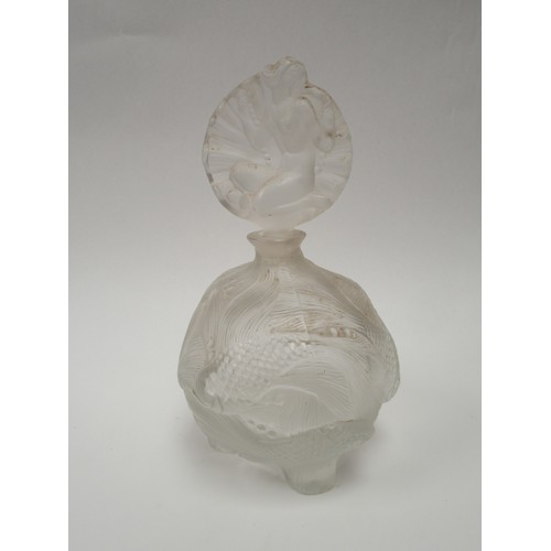 6269 - A moulded Lalique style scent bottle female depicting naked female fish to main body of piece 18.5cm... 