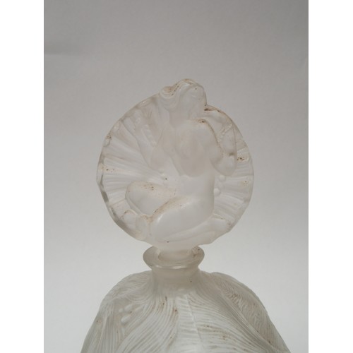 6269 - A moulded Lalique style scent bottle female depicting naked female fish to main body of piece 18.5cm... 