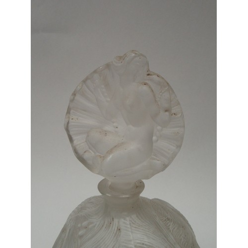 6269 - A moulded Lalique style scent bottle female depicting naked female fish to main body of piece 18.5cm... 