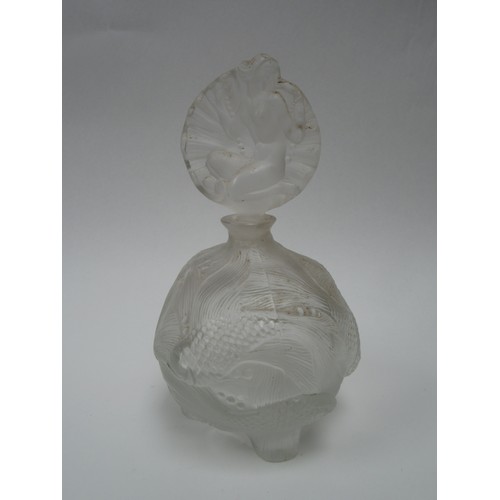 6269 - A moulded Lalique style scent bottle female depicting naked female fish to main body of piece 18.5cm... 