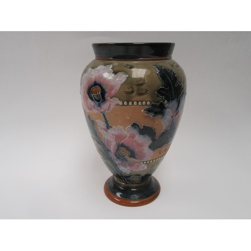 6246 - A Doulton stoneware vase decorated with flowers incised F G to base, 22cm tall