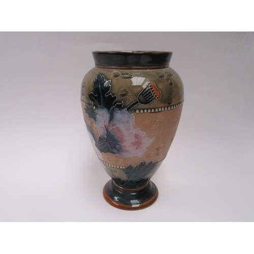 6246 - A Doulton stoneware vase decorated with flowers incised F G to base, 22cm tall