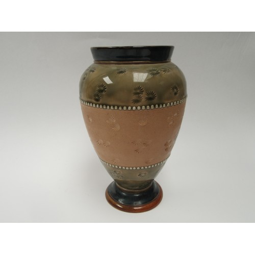 6246 - A Doulton stoneware vase decorated with flowers incised F G to base, 22cm tall