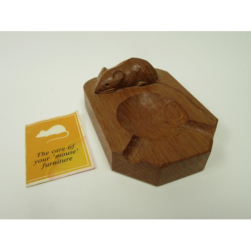 6355 - WITHDRAWN - A Mouseman (workshop of Robert Thompson of Kilburn) oak ashtray, carved with mouse signa... 