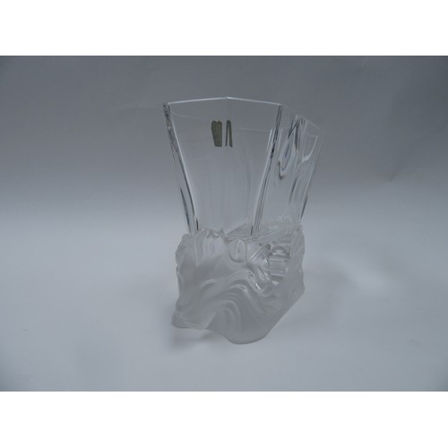 6272 - A Lalique frosted and clear glass 'Venice' vase, with lion heads in profile, etched 'Lalique France'... 