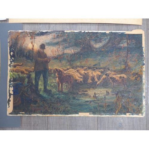 7005 - Four early 20th Century unframed watercolours to include - WILLIAM BROCK (1874-1953) Shepherd and do... 