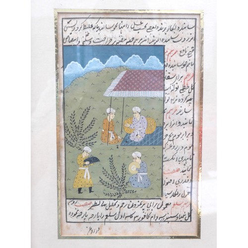 7025 - A set of three 18th/19th Century Mughal miniature paintings with figures and script. Each image size... 