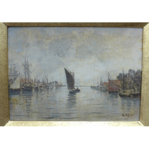 7023 - KARL HEFFNER (1849-1925) A framed oil on board, 'The Yare at Yarmouth'. Signed bottom right. Duncan ... 