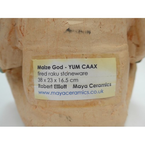 7095 - ROBERT ELLIOTT (b.1938) A 2004 Raku stoneware figural sculpture - 'Maya Maize God Yum Caax'. Details... 